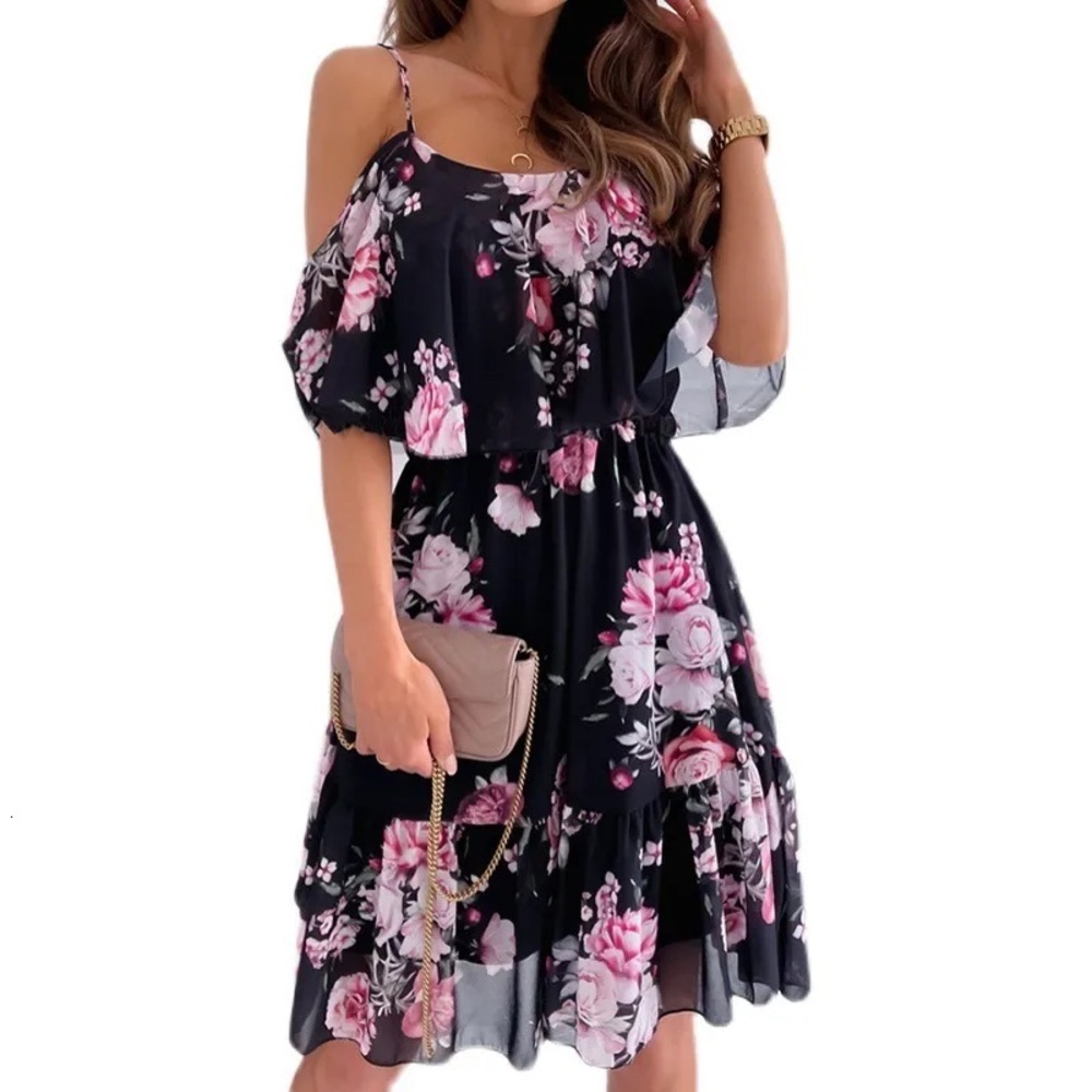 Soft Bloom Floral Cold-Shoulder Mini Dress - Picture 2 of 2